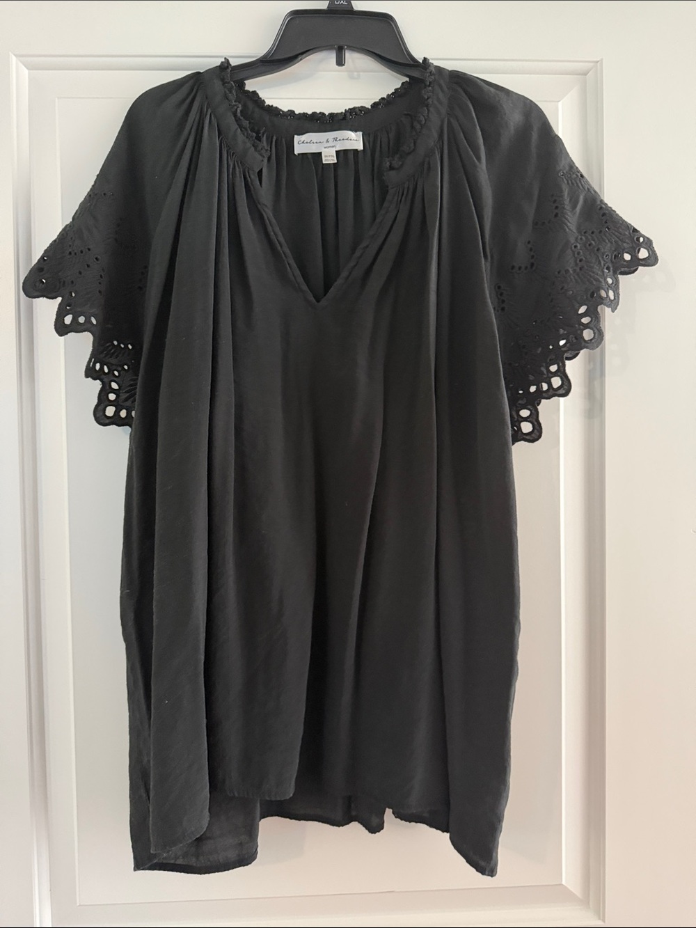 Chelsea & Theodore Black Eyelet-Sleeve Tunic